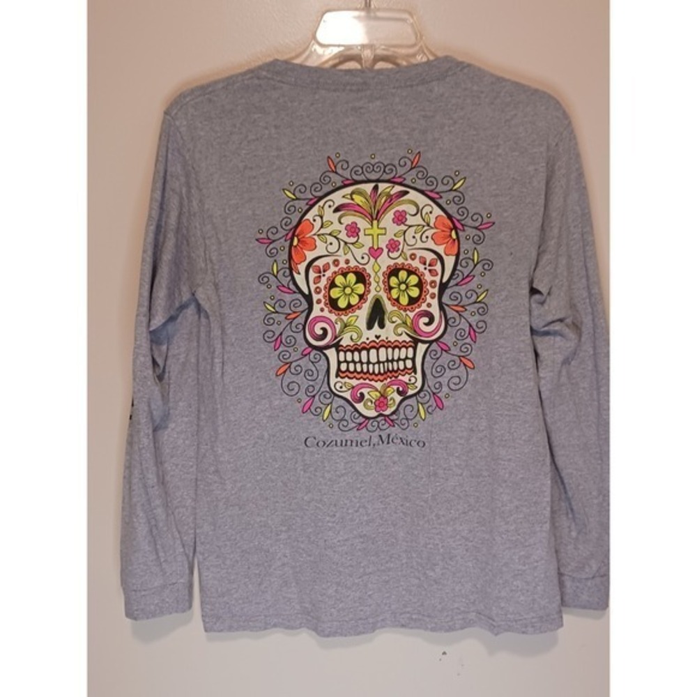 Yazbeck Sugarskull Cozumel Mexico Long Sleeve Womens‎ Small Grey Top
